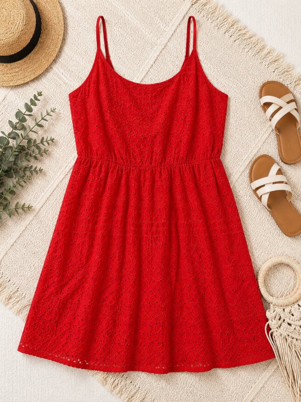 Old Navy 3X Red Eyelet Sundress Sleeveless Plus Size Summer Dress